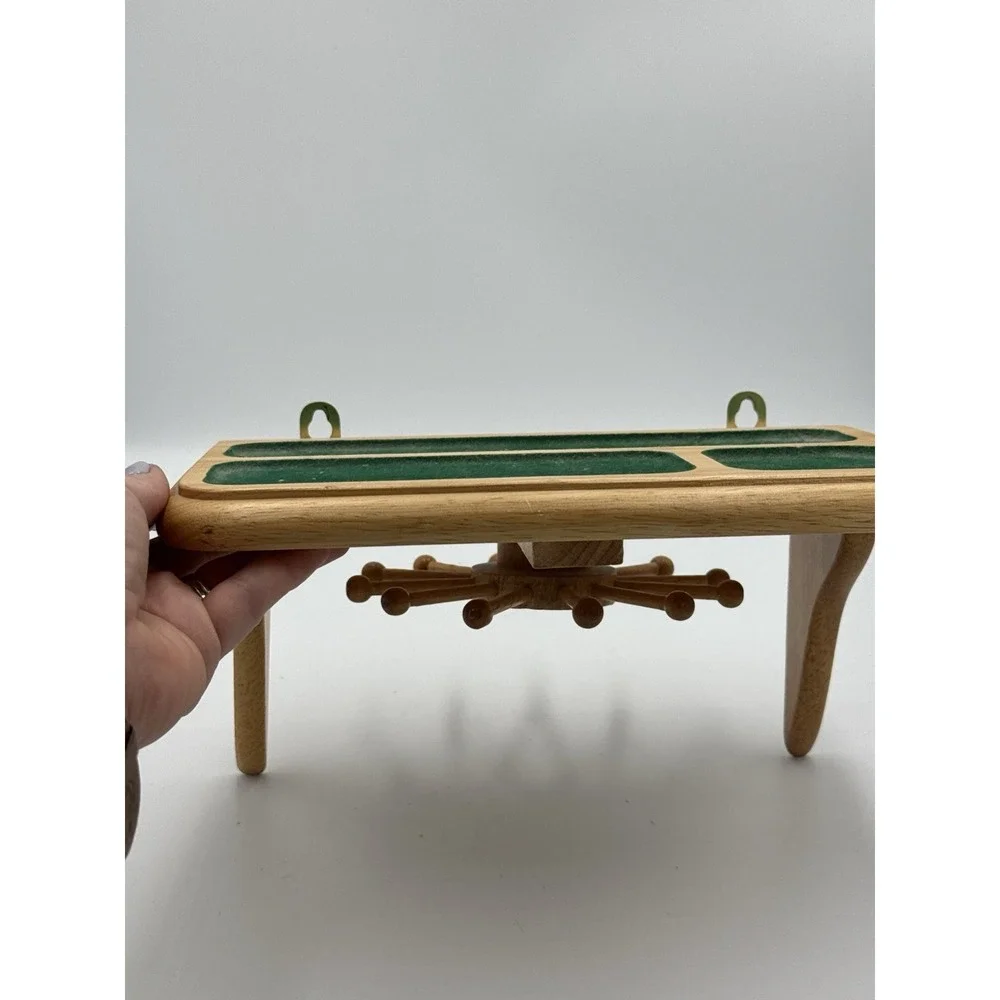Vintage Wooden Tie Rack Organizer Spinning Rotating With Hooks Rare MCM Stylish